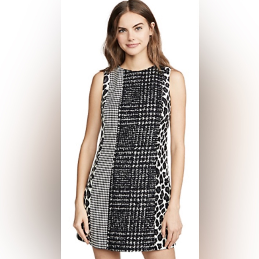 Alice + Olivia sz 0 Dress Clyde Animal Print Patchwork A-line Mini Shift NWT